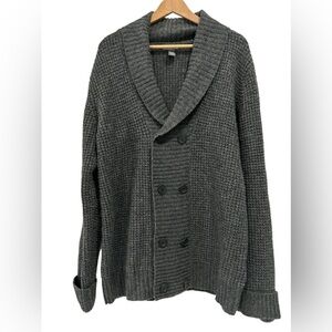 H&M Lambswool Shawl Collar Dark Gray Grandpa Academic Cardigan Sweater - XL